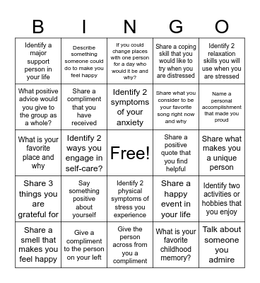 Therapy Bingo Card
