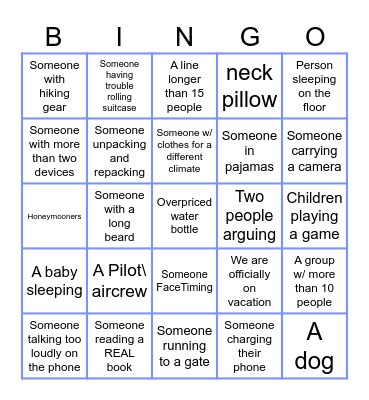 The Most Amazing Airport Bingo Game Bingo Card