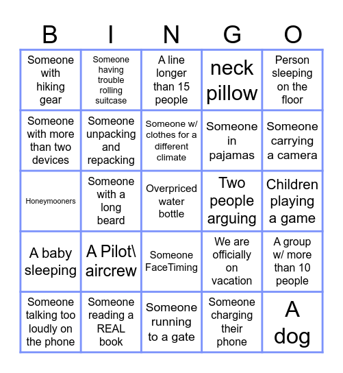 The Most Amazing Airport Bingo Game Bingo Card