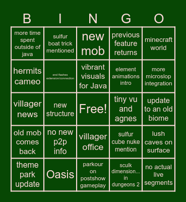 Minecraft Live May 2026 Bingo Card