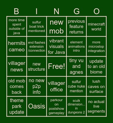 Minecraft Live May 2026 Bingo Card