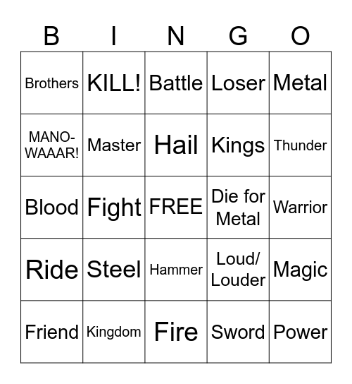Manowar Bingo Card