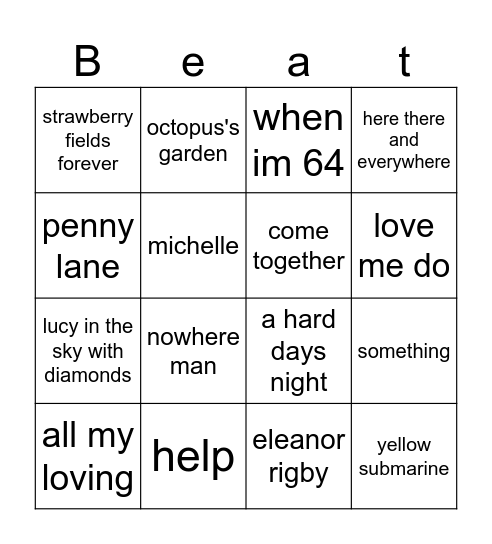 beatles amazon Bingo Card