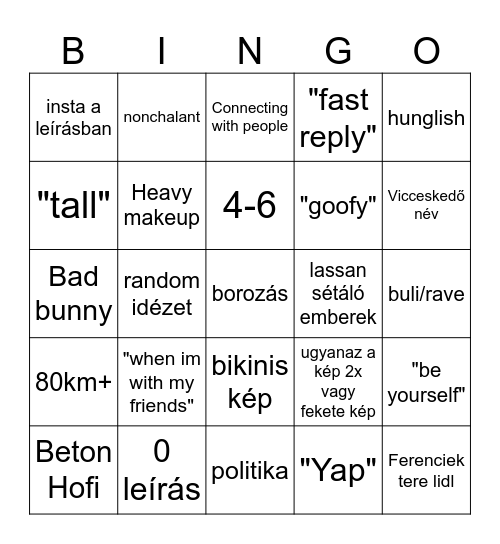 Nők bruh Bingo Card