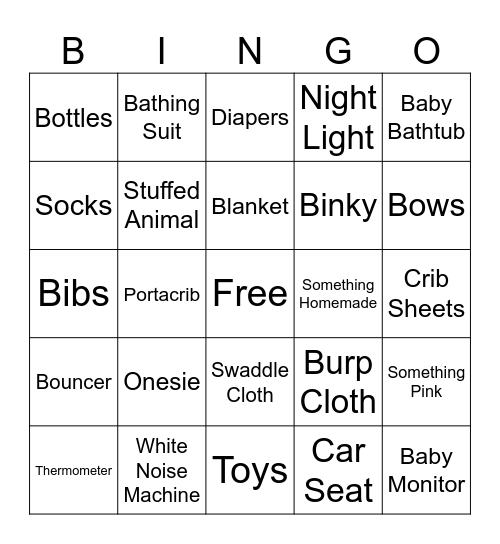 Baby Shower Bingo Card