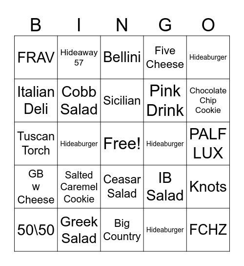 Hide-A-Burger Returns!! Bingo Card