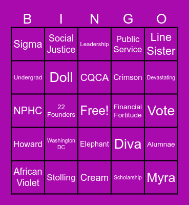 Delta D.E.A.R.S. Violets in Bloom Bingo Card