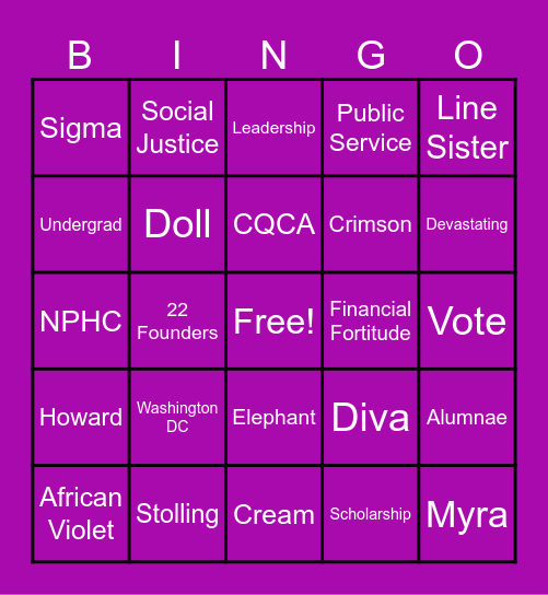 Delta D.E.A.R.S. Violets in Bloom Bingo Card
