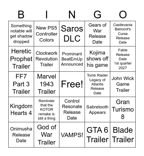 Summer Games Fest Week Bingo Card