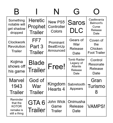 Summer Games Fest Week Bingo Card