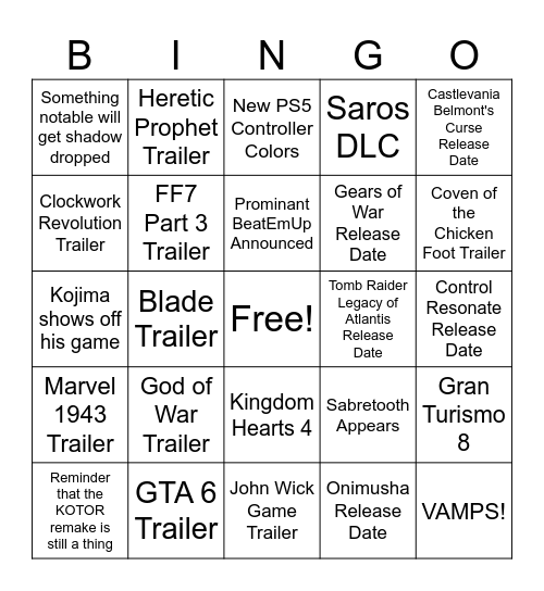 Summer Games Fest Week Bingo Card