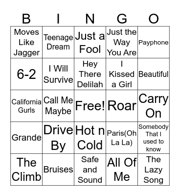 Song Bingo Card