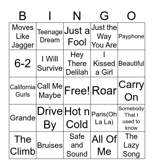 Song Bingo Card