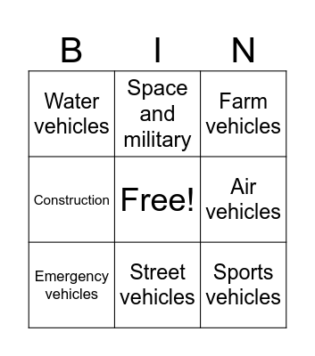 First vehicles for baby Bingo Card
