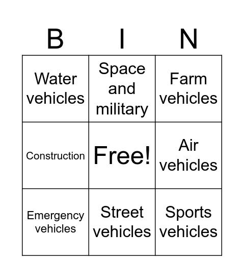 First vehicles for baby Bingo Card