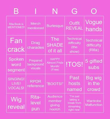 Rita Book's Twitchcon Drag Showcase Bingo 2026! Bingo Card