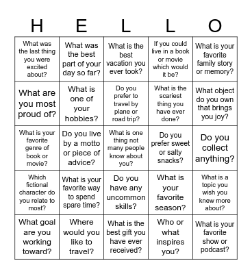 Ask Someone: Bingo Card