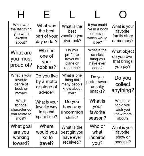 Ask Someone: Bingo Card