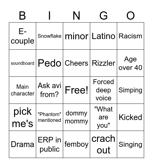 VRC Bingo Card