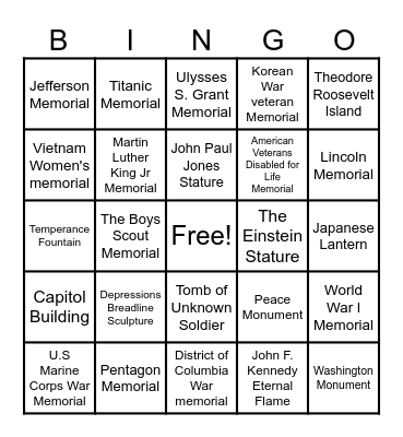 Washington DC Monuments !! Bingo Card