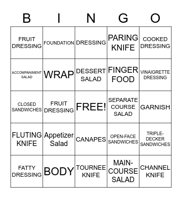 Salad and Sandwiches Bingo Card