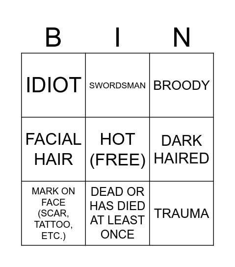 Ben Star Character Bingo Card