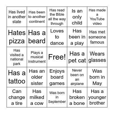 Human Bingo! Bingo Card