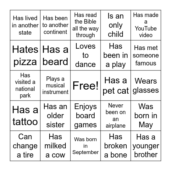 Human Bingo! Bingo Card