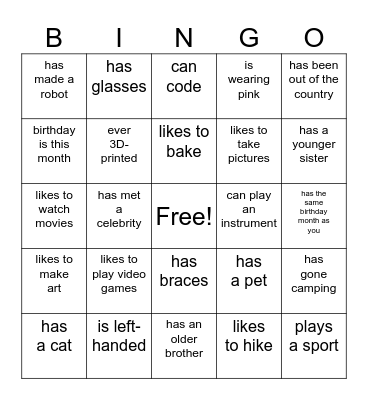 Find someone who... Bingo Card