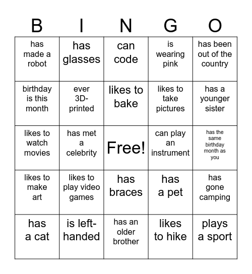 Find someone who... Bingo Card