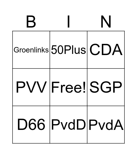 Politieke Partijen Bingo Card