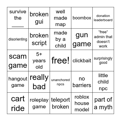 ultimate roblox place roulette Bingo Card