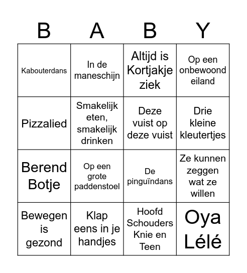 Babybingo kinderliedjes Bingo Card