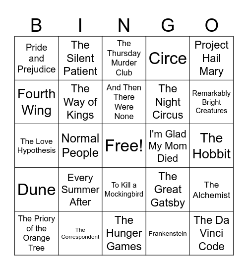 Book Bingo Card
