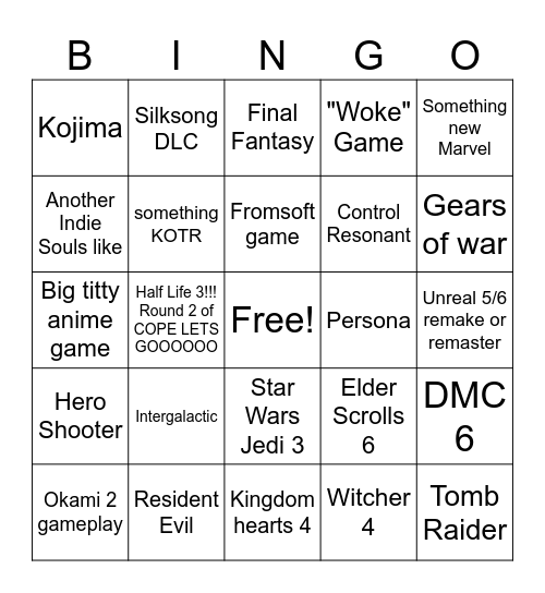 GameFest Week Bingo Card