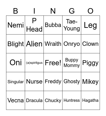 Who's that killer!!!! (ITS PIKACHU) Bingo Card