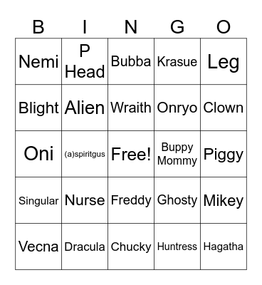 Who's that killer!!!! (ITS PIKACHU) Bingo Card