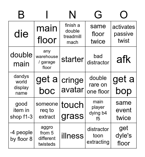 Dandy's World Bingo Card
