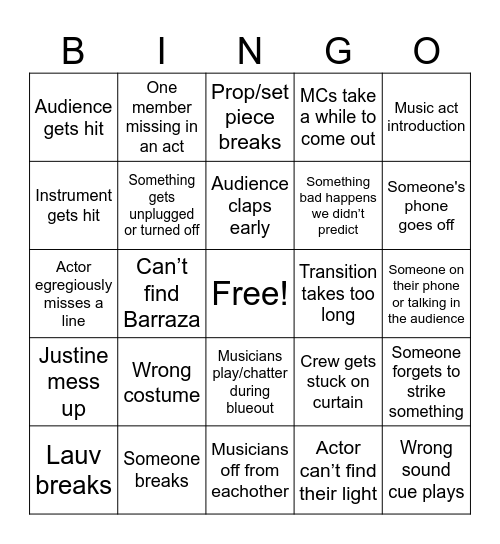 P.D. Friday 2026 Bingo Card