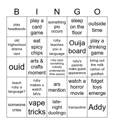 Ruby Birthday Bingo Card