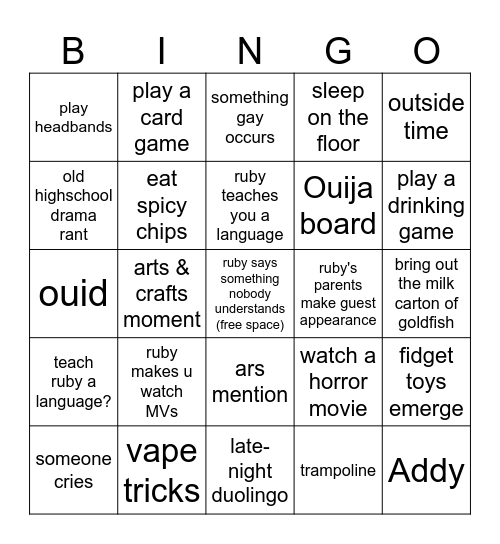 Ruby Birthday Bingo Card