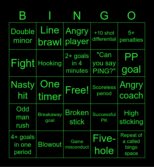 NHL Bingo Card
