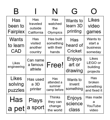 Icebreakers! Bingo Card