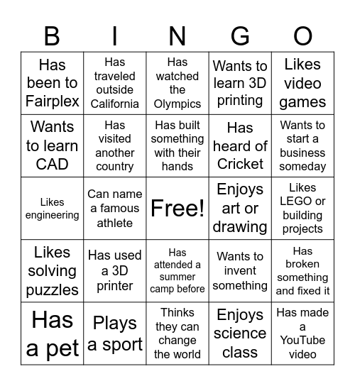 Icebreakers! Bingo Card