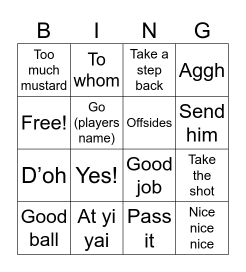 Sounds of the sidelines Bingo Card