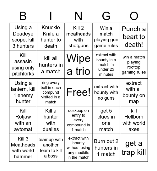 Hunt Showdown Challenge! Bingo Card