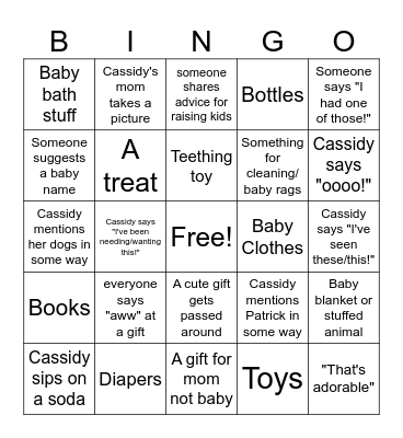 Baby Shower Bingo! Bingo Card