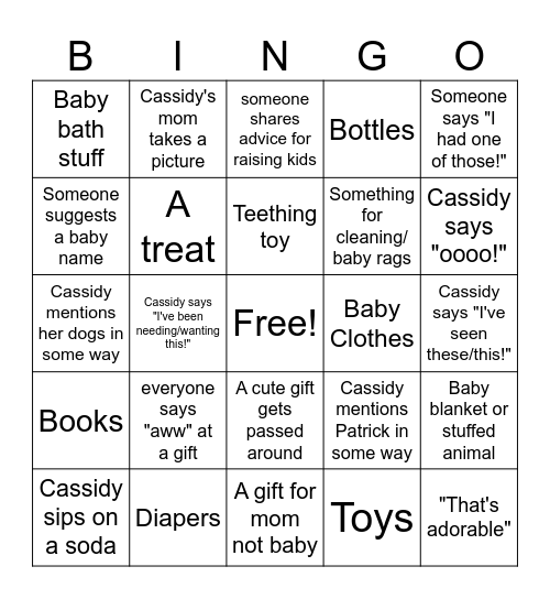 Baby Shower Bingo! Bingo Card