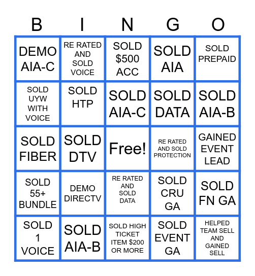 AT&T BLACKOUT BINGO Card