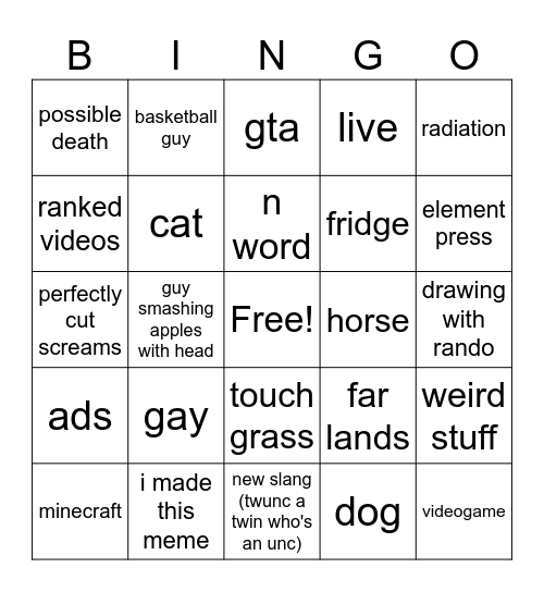 tiktok bingo Card